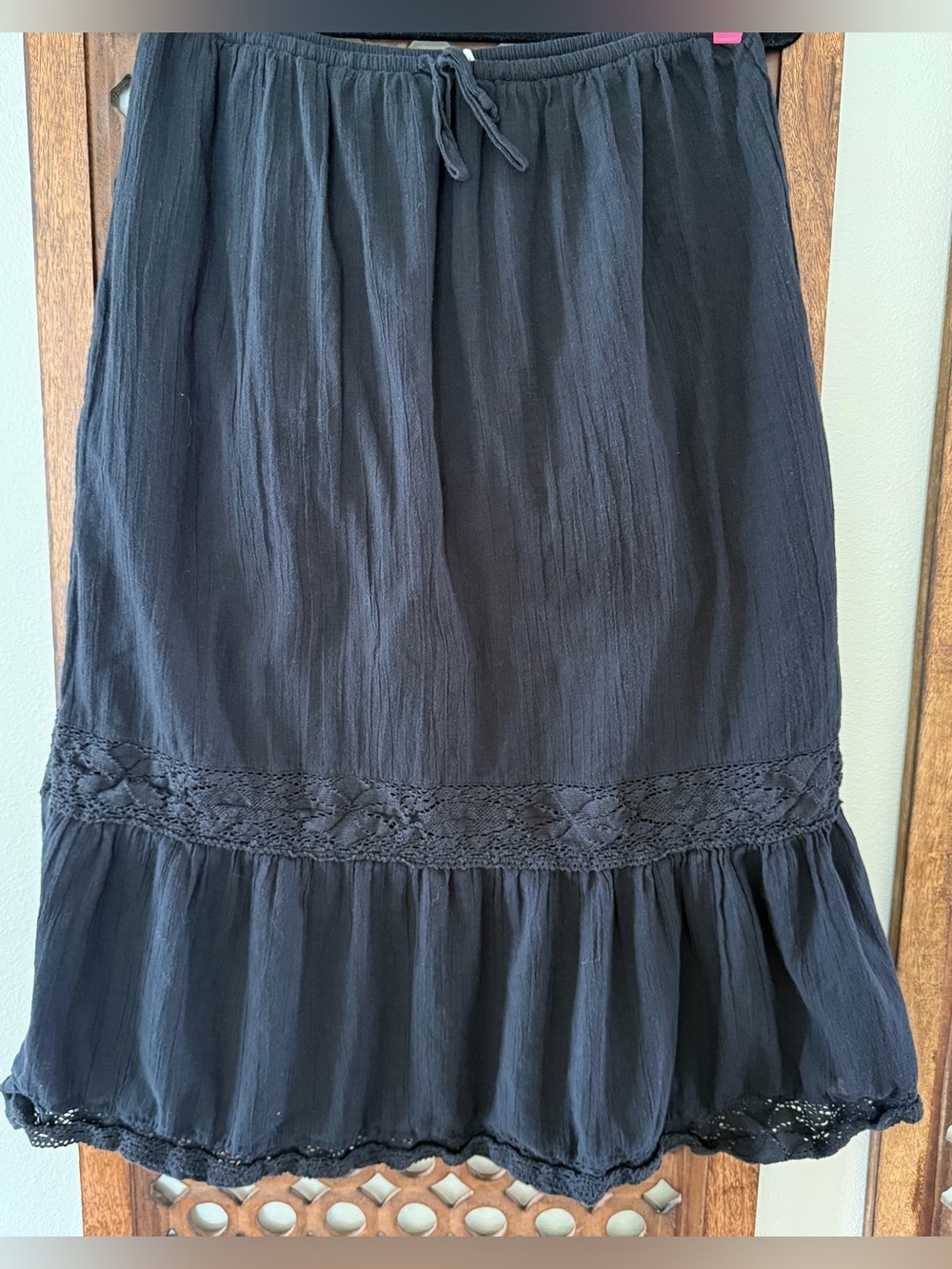 Melrose and Market Black Tiered Midi Skirt with Crochet Trim